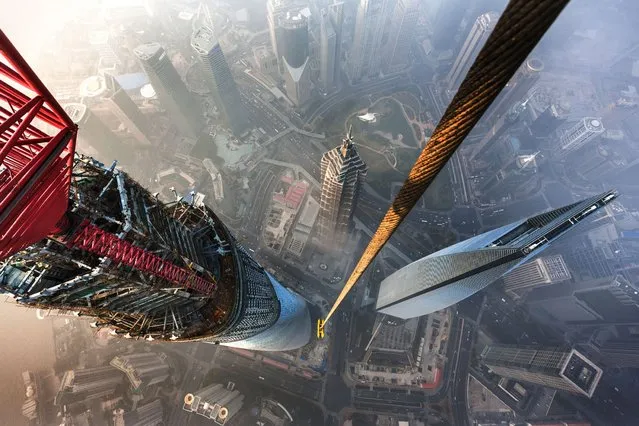 The view of Shanghai from the top of the partly constructed Shanghai Tower. (Photo by Caters News)