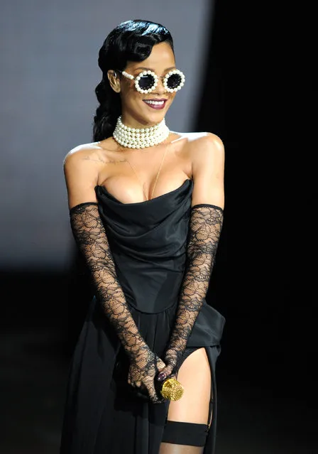 Barbadian singer Rihanna performs during the 2012 Victoria's Secret Fashion Show at the Lexington Avenue Armory on November 7, 2012 in New York City. (Photo by Kevin Mazur/WireImage)