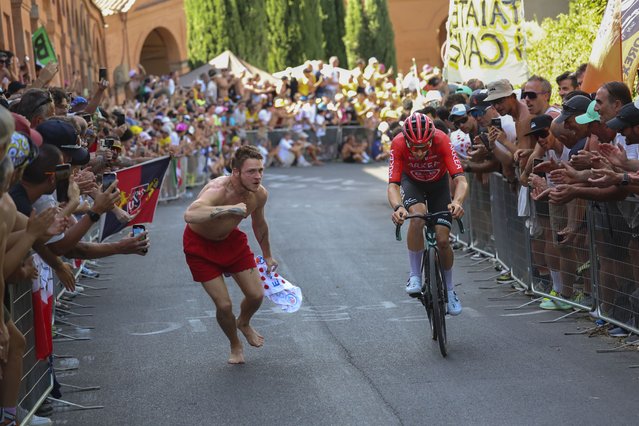 Stage winner France Kevin Vauquelin climbs during the second stage of the Tour de France cycling race over 199.2 kilometers (123.8 miles) with start in Cesenatico and finish in Bologna, Italy, Sunday, June 30, 2024. Photo by (Etienne Garnier/Pool Photo via AP Photo)