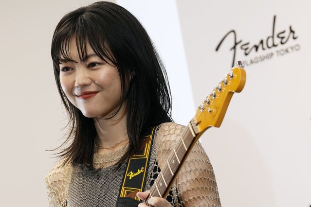 Erino Yumiki, a Japanese guitarist and songwriter, attends the opening ceremony of Fender's Tokyo store Thursday, June 29, 2023. Fender, the guitar of choice for some of the world’s biggest stars from Jimi Hendrix to Eric Clapton, is opening what it calls its “first flagship store” in its 77-year history. (Photo by Eugene Hoshiko/AP Photo)