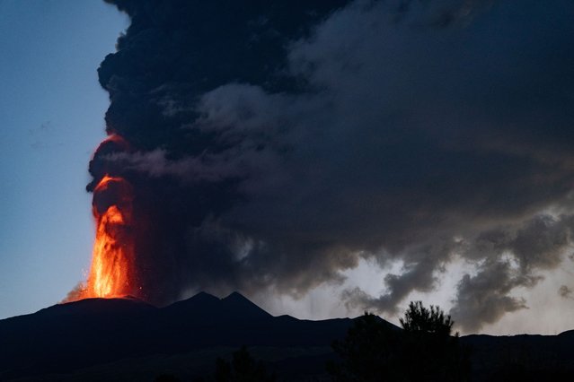 Lava rises from a crater of Mount Etna on August 4, 2024. (Photo by Giuseppe Di Stefano/Etna Walk via Reuters)