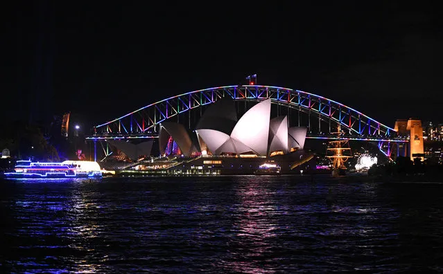 The Sydney Harbour Bridge is lit in rainbow colors in Sydney, Australia, June 13, 2016. (Photo by Sam Mooy/Reuters/AAP)