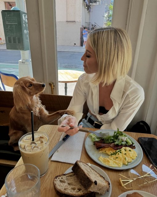 American dancer Julianne Hough has breakfast with her dog in the last decade of September 2024. (Photo by juleshough/Instagram)