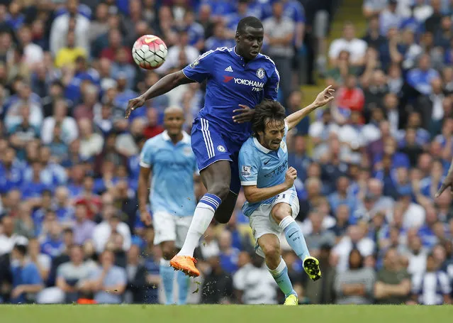 Football, Manchester City vs Chelsea, Barclays Premier League, Etihad Stadium on August 16, 2015: Chelsea's Kurt Zouma in action with Manchester City's David Silva. (Photo by Andrew Yates/Reuters/Livepic)