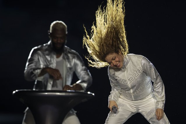 Colombian singer Shakira performs in concert during her “Las Mujeres Ya No Lloran”, or Women Don't Cry Anymore, world tour in Rio de Janeiro, Tuesday, February 11, 2025. (Photo by Bruna Prado/AP Photo)