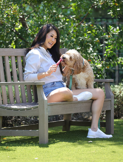 American television personality Crystal Kung Minkoff is seen with her dog at the park on August 17, 2025 in Los Angeles, California. (Photo by Michael Simon/GC Images)
