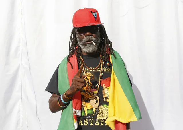 A member of the Rastafarian movement waits for the unveiling of a statue of late reggae legend Bob Marley in Kingston February 8, 2015. (Photo by Gilbert Bellamy/Reuters)