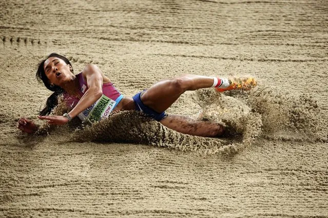 USA's Tara Davis-woodhall competes in the Women's Long Jump final during the Indoor World Athletics Championships in Glasgow, Scotland, on March 3, 2024. (Photo by Anne-Christine Poujoulat/AFP Photo)