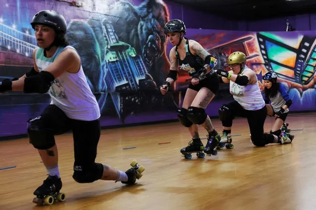 Members of New York's Long Island Roller Rebels practice drills at the United Skates of America Roller Skating facility in Massapequa, New York, on March 19, 2024. All the teams they play in league games subscribe to the same eligibility rules laid out by the Women's Flat Track Derby Association, the sport's international governing body, which allows “all transgender women, intersex women, and gender expansive participants” to join derby teams. (Photo by Shannon Stapleton/Reuters)