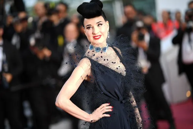 US burlesque dancer Dita Von Teese poses as she arrives for the screening of the film “Rocketman” at the 72nd edition of the Cannes Film Festival in Cannes, southern France, on May 16, 2019. (Photo by Loic Venance/AFP Photo)