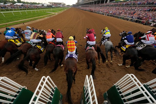 Horses leave the starting gate the 150th running of the Kentucky Derby horse race at Churchill Downs Saturday, May 4, 2024, in Louisville, Ky. (Photo by Abbie Parr/AP Photo)