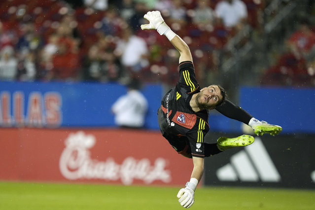 FC Dallas goalkeeper Maarten Paes watches a shot go high during the second half of an MLS soccer match against Austin FC, Saturday, May 11, 2024, in Frisco, Texas. (Photo by LM Otero/AP Photo)