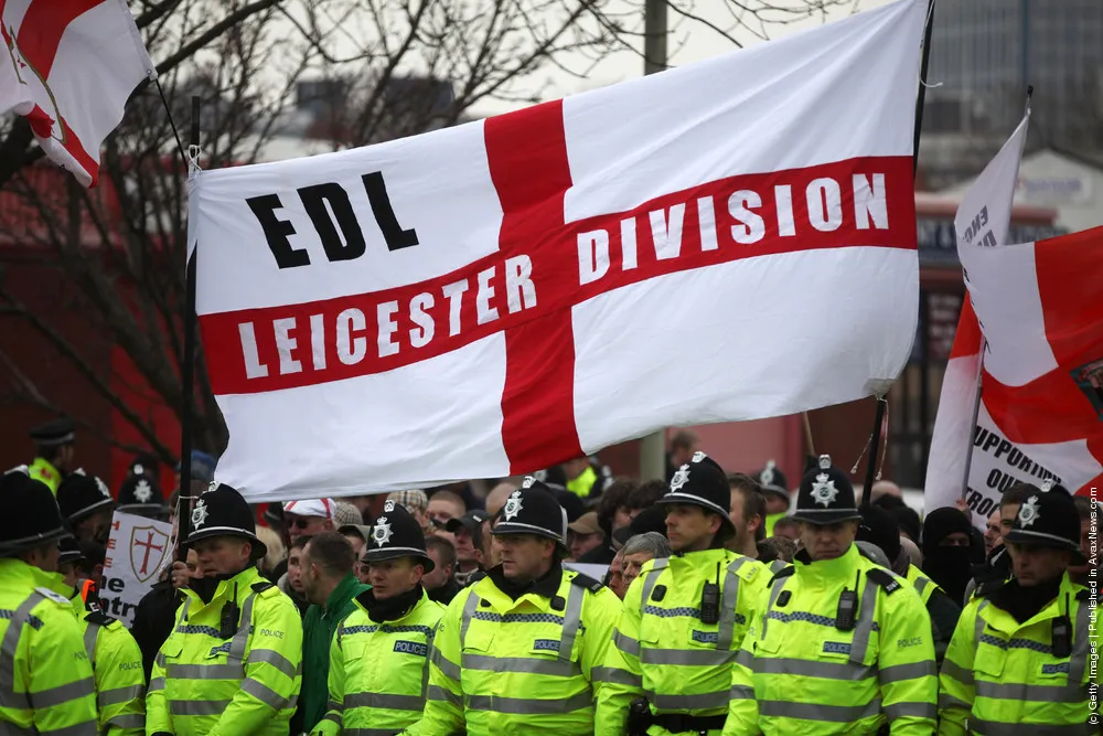 English Defence League (EDL) Supporters March Across Leicester