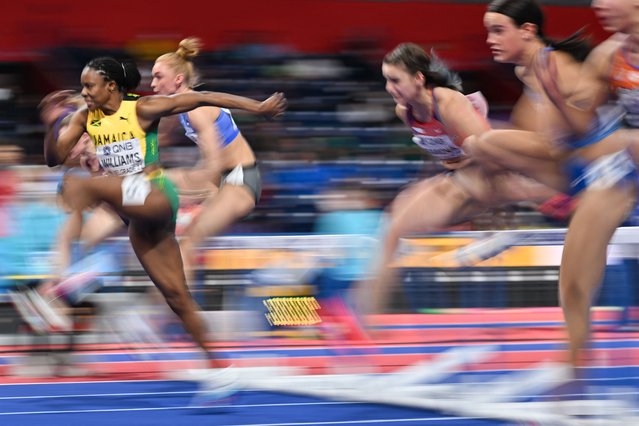 Jamaica's Danielle Williams competes in the women's 60 metres hurdles heats during The World Athletics Indoor Championships 2022 at the Stark Arena, in Belgrade, on March 19, 2022. (Photo by Andrej Isakovic/AFP Photo)