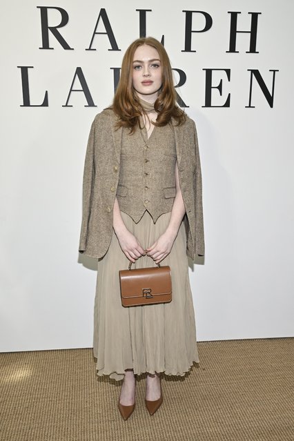 American actress Sadie Sink arrives at the Ralph Lauren Fall 2025 presentation on Thursday, April 17, 2025, in New York. (Photo by Evan Agostini/Invision/AP Photo)