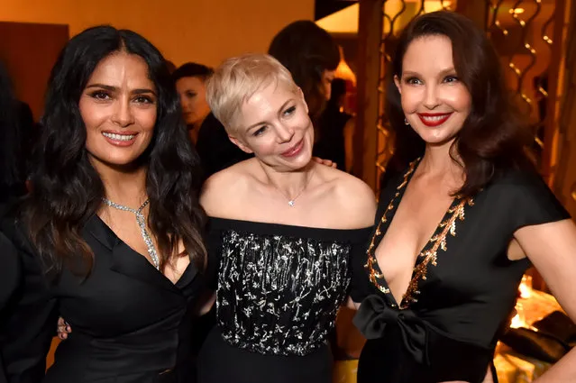 (L-R) Salma Hayek, Michelle Williams and Ashley Judd attend HBO's Official 2018 Golden Globe Awards After Party on January 7, 2018 in Los Angeles, California. (Photo by Jeff Kravitz/FilmMagic for HBO)