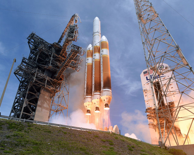 Marking the final launch of a Delta rocket, the United Launch Alliance Delta IV Heavy boosts a clandestine payload, NROL-70, for the National Reconnaissance Office from Complex 37 at the Cape Canaveral Space Force Station Florida on Tuesday, April 9, 2024. (Photo by Joe Marino/UPI/Rex Features/Shutterstock)