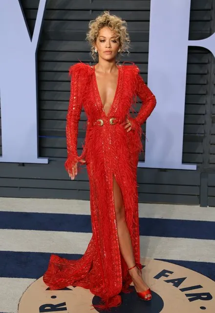 Rita Ora attends the 2018 Vanity Fair Oscar Party following the 90th Academy Awards at The Wallis Annenberg Center for the Performing Arts in Beverly Hills, California, on March 4, 2018. (Photo by Jean-Baptiste Lacroix/AFP Photo)