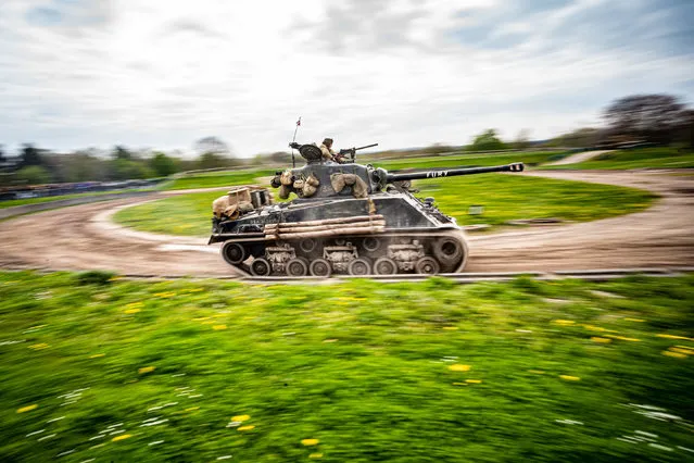 The Sherman tank used in the film Fury, drives around the tank course at the Tank Museum in Bovington, Dorset on Saturday, April 22, 2023, as the attraction hosts “Tiger Day” to mark the 80th anniversary of the world's only working Tiger 1 tank's capture in 1943 in the Tunisian desert. (Photo by Ben Birchall/PA Images via Getty Images)
