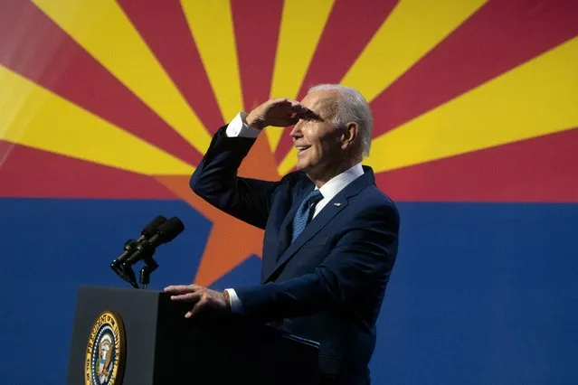 US President Joe Biden gives a speech at the Tempe Center for the Arts on September 28, 2023 in Tempe, Arizona. Biden delivered remarks on protecting democracy, honoring the legacy of the late Sen. John McCain (R-AZ), and revealed funding for the McCain Library.(Photo by Rebecca Noble/Getty Images)
