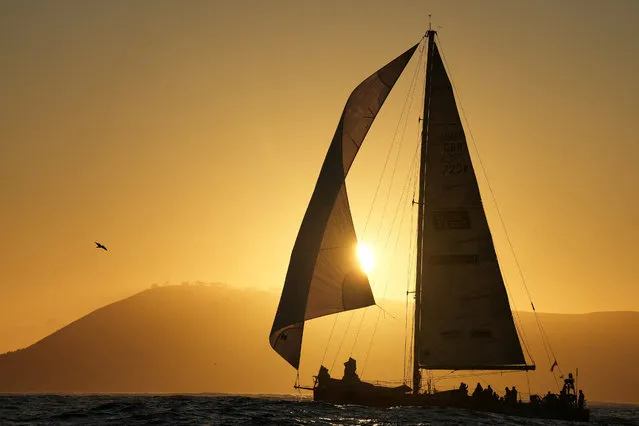 Yacht Dare to Lead arrives in Cape Town to win leg two of The Clipper Round the World Yacht Race from Punta Del Este, Uruguay to Cape Town, South Africa on November 9, 2023. (Photo by Nic Bothma/Reuters)