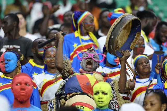 A Democratic Republic of Congo supporter beats on a drum ahead of the Africa Cup of Nations (CAN) 2024 group F football match between Tanzania and  Democratic Republic of Congo at the Amadou Gon Coulibaly Stadium in Korhogo on January 24, 2024. (Photo by Fadel Senna/AFP Photo)