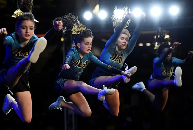 Competitors dance during the Legacy Super Regional Cheer and Dance Championships at Copperbox Arena, Queen Elizabeth Olympic Park in London, Britain February 19, 2017. (Photo by Toby Melville/Reuters)