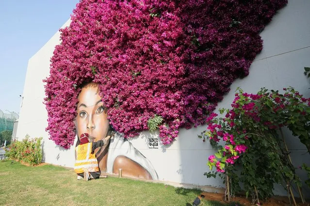 Saudi artist Noura bint Saidan puts the final touches to her mural creation on the Boulevard as part of the “Riyadh Season” event, in Riyadh, Saudi Arabia November 23, 2021. (Photo by Ahmed Yosri/Reuters)