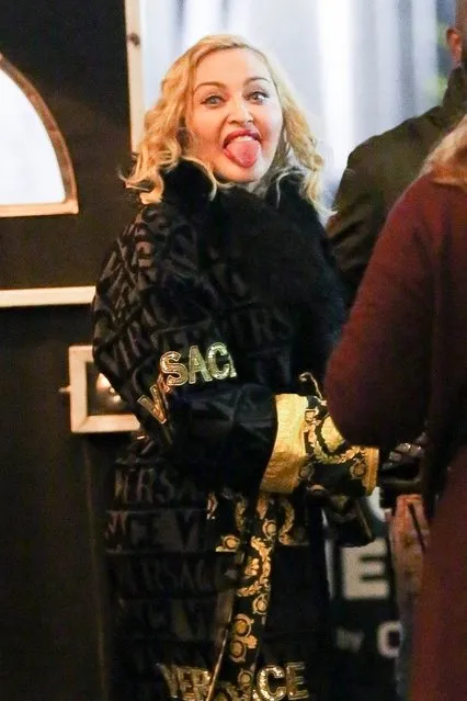 Madonna playfully sticks her tongue out at fans after performing at the Chicago Theater during her “Madame X” tour on October 28, 2019. Madonna has performed six times at the Chicago Theater and is set to wrap after one more show on Monday. (Photo by Backgrid USA)