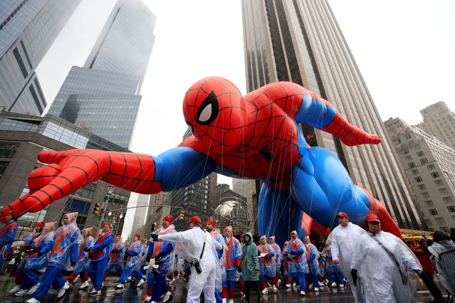 Spider-Man balloon flies during the 98th Macy's Thanksgiving Day Parade in New York City, U.S., November 28, 2024. (Photo by Kent Edwards/Reuters)