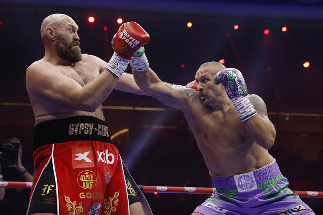 Oleksandr Usyk of Ukraine (R) in action against Tyson Fury of United Kingdom during “Riyadh Season” boxing match event at the Kingdom Arena in Riyadh, Saudi Arabia on December 21, 2024. (Photo by Andrew Couldridge/Action Images via Reuters)