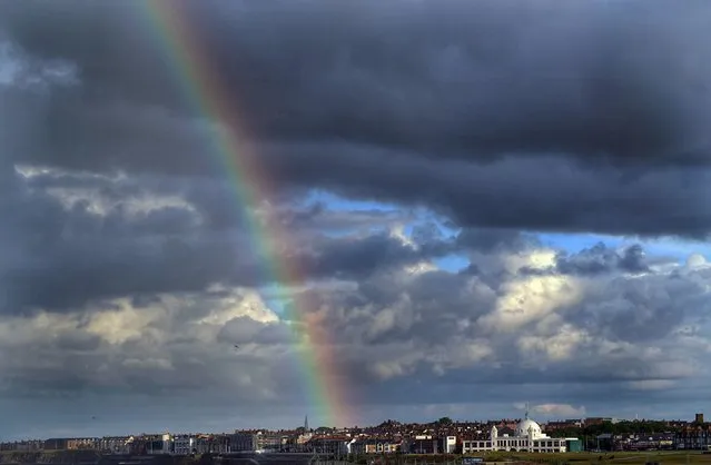 A rainbow over Spanish City in Whitley Bay in North Tyneside, Tyne and Wear on Thursday, July 14, 2022. (Photo by Owen Humphreys/PA Images via Getty Images)