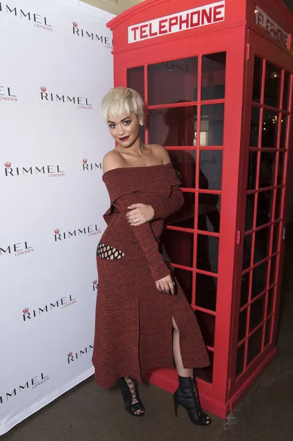 Rita Ora, wearing a Proenza Schouler dress and Alaia shoes (from The Room), seen at the Rita Ora x Rimmel London Media Event on Thursday, September 24, 2015, in Toronto. (Photo by Arthur Mola/Invision for Rimmel London/AP Images)