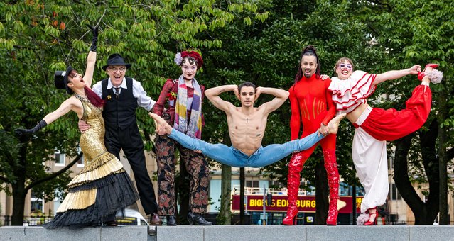 La Clique on July 21, 2025 limber up for a performance at the Famous Spiegeltent during the Edinburgh Fringe festival, which begins in August. (Photo by Sally Anderson/Alamy Live News)