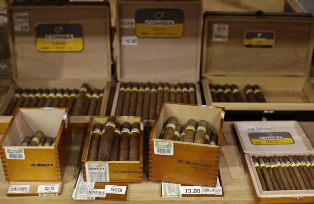 Cuban cigars for sale are on display at a hotel in Havana December 19, 2014. (Photo by Enrique De La Osa/Reuters)