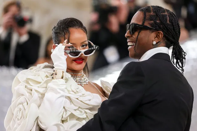 Barbadian singer Rihanna and American rapper A$AP Rocky attend the 2023 Met Gala Celebrating “Karl Lagerfeld: A Line Of Beauty” at Metropolitan Museum of Art on May 01, 2023 in New York City. (Photo by Carl Timpone/BFA.com/Rex Features/Shutterstock)