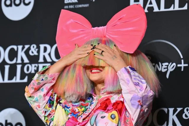 Australian singer-songwriter Sia poses in the press room during the 38th Annual Rock & Roll Hall of Fame Induction Ceremony at Barclays Center in the Brooklyn borough of New York City on November 3, 2023. (Photo by Angela Weiss/AFP Photo)
