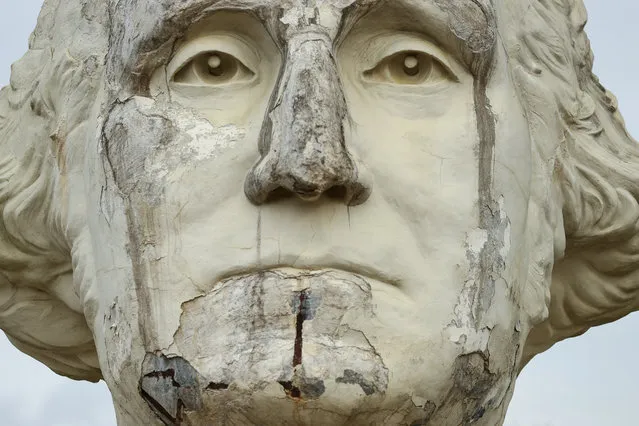 Standing nearly 20-feet-high, 43 U.S. Presidential busts rest on April 9, 2019 in Croaker, Virginia. From George Washington to George W. Bush., these remnants of bankrupted Presidents Park are stored on the property of Howard Hankins. He has recently partnered with historian and photographer John Plashal to provide legal tour of the busts. According to multiple media reports, Hankins has said he is seeking to restore and transport the massive sculptures, but needs to fund more than $1.5 million in order to do so. (Photo by Patrick Smith/Getty Images)