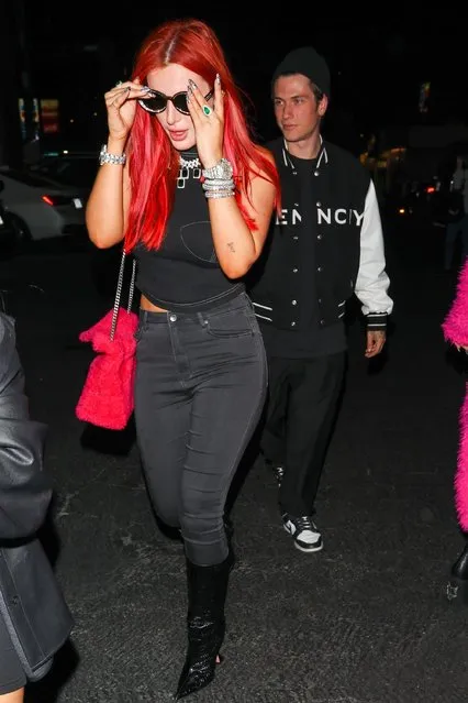 Redheaded American actress Bella Thorne leaves Connor Treacy's birthday in West Hollywood, CA. on November 12, 2021. (Photo by The Daily Stardust/Backgrid USA)