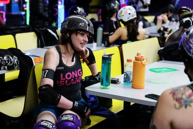 Members of New York's Long Island Roller Rebels get ready for practice at the United Skates of America Roller Skating facility in Massapequa, New York, on March 19, 2024. (Photo by Shannon Stapleton/Reuters)