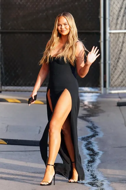 American model and television personality Chrissy Teigen is seen arriving at “Jimmy Kimmel Live” Show in Los Angeles, California on December 7, 2021. (Photo by JOCE/Bauergriffin.com/The Mega Agency)