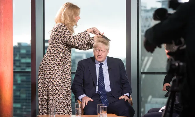 Prime Minister Boris Johnson prepares to appear on the BBC's Andrew Marr show at Media City in Salford before opening the Conservative party annual conference at the Manchester Convention Centre on September 29, 2019. (Photo by Stefan Rousseau/PA Images via Getty Images)