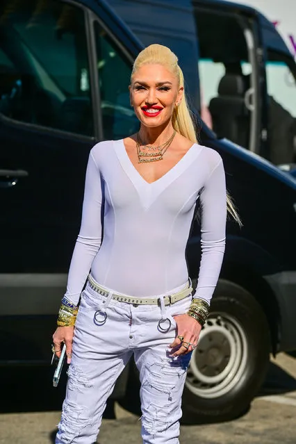 American singer-songwriter Gwen Stefani takes selfies and posed for pictures in Anaheim Ca. on March 3, 2022. Gwen was seen at her favorite Italian restaurant in the are where she grew up, Mama Cozas.  She was all smiles as she wore a body hugging top and white cowboy boots. (Photo by Snorlax/The Mega Agency)