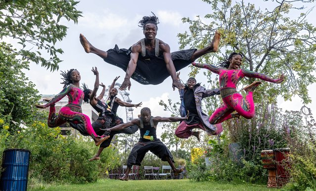 Members of Afrique en Cirque perform on the roof garden of the Southbank Centre, London on July 24, 2024. They appear at the centre’s Queen Elizabeth Hall twice daily this week. (Photo by Richard Pohle/The Times)