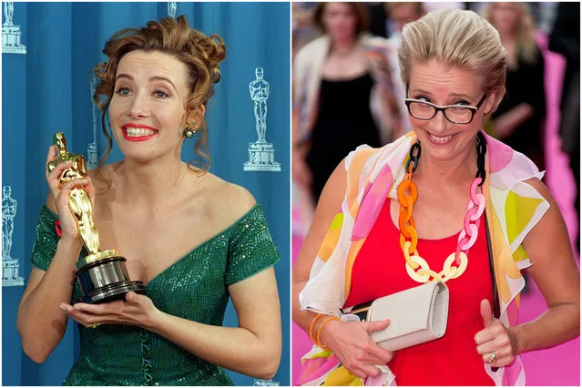 Emma Thompson in 1993 and today. (Photo by Getty Images)