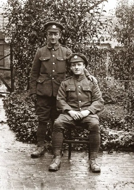 These images, scanned from old glass negatives which had surfaced in northern France, were believed to have been taken by a local amateur photographer in 1916. They showed British and a few Australian soldiers, in formal or informal poses, during or just before the most murderous battle in the history of the British Empire – Battle of the Somme. Who are these British and British Empire soldiers? The identity of the soldiers is, and may always remain, a mystery. (Property of Bernard Gardin/Dominique Zanardi/Joel Scribe/The Independent Magazine)