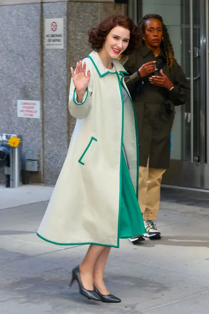 American actress Rachel Brosnahan is seen at the film set of “The Marvelous Mrs. Maisel” TV Series on September 29, 2022 in New York City. (Photo by Jose Perez/Bauer-Griffin/GC Images)