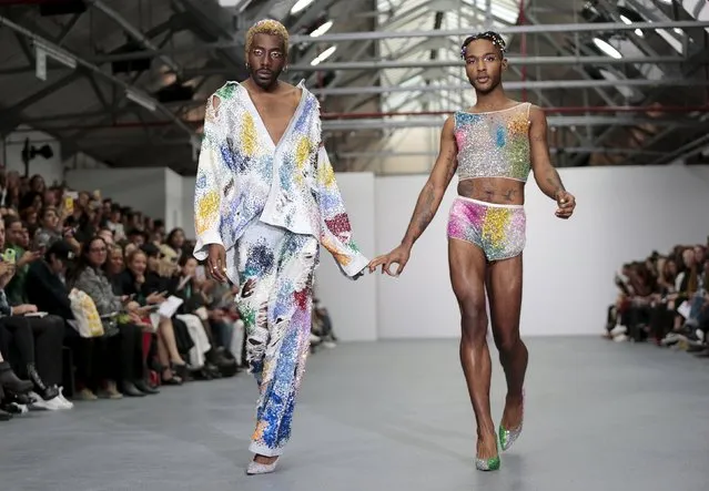 Models present creations from the Ashish Spring/Summer 2016 collection during London Fashion Week in London, Britain September 22, 2015. (Photo by Suzanne Plunkett/Reuters)