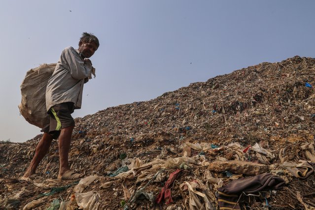 Waste collectors look for reusable items in waste dumped at a landfill in New Delhi, India, 05 June 2025. The Indian government launched a nationwide campaign titled “One Nation, One Mission: End Plastic Pollution” ahead of World Environment Day, celebrated annually on 05 June since 1973. This year, the day focuses on ending plastic pollution. (Photo by Rajat Gupta/EPA)