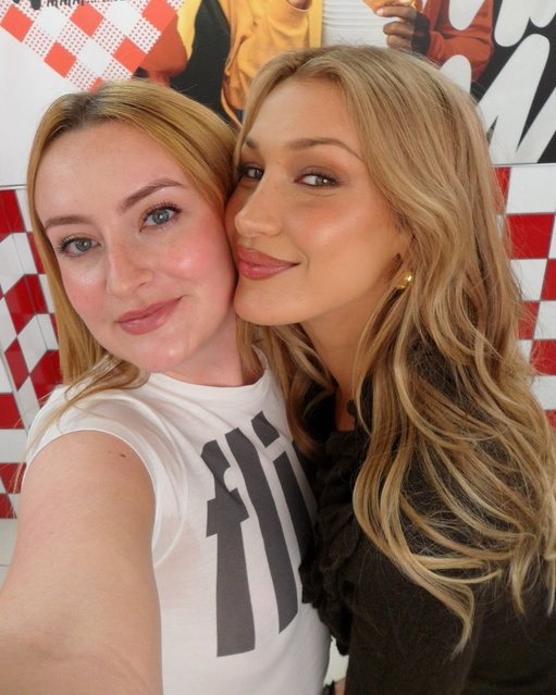 English comedian Amelia Dimoldenberg and American model Bella Hadid film a Chicken Shop interview in the first decade of June 2025. (Photo by chickenshopdate/Instagram)